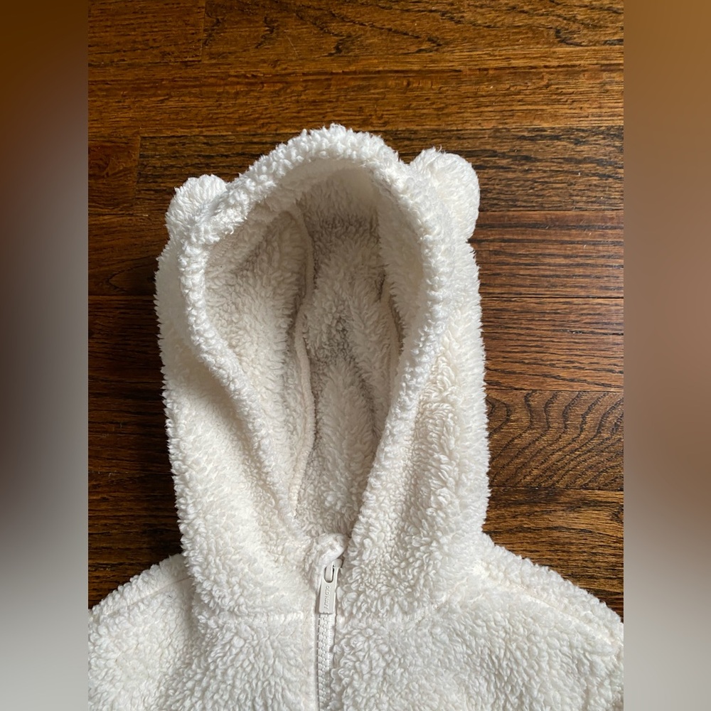 3T toddler girl sherpa fleece zip up hoodie Old Navy Cream White Jacket bear ear - Picture 9 of 16